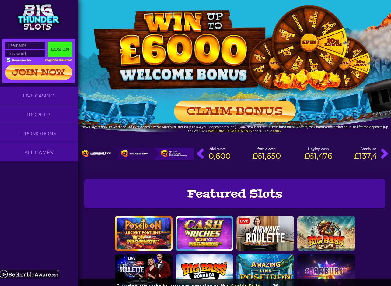 Big Thunder Slots Website Screenshot