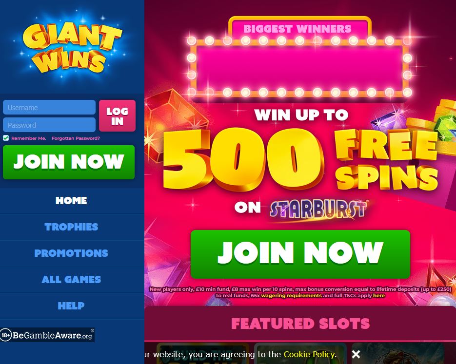 Giant Wins Website Screenshot