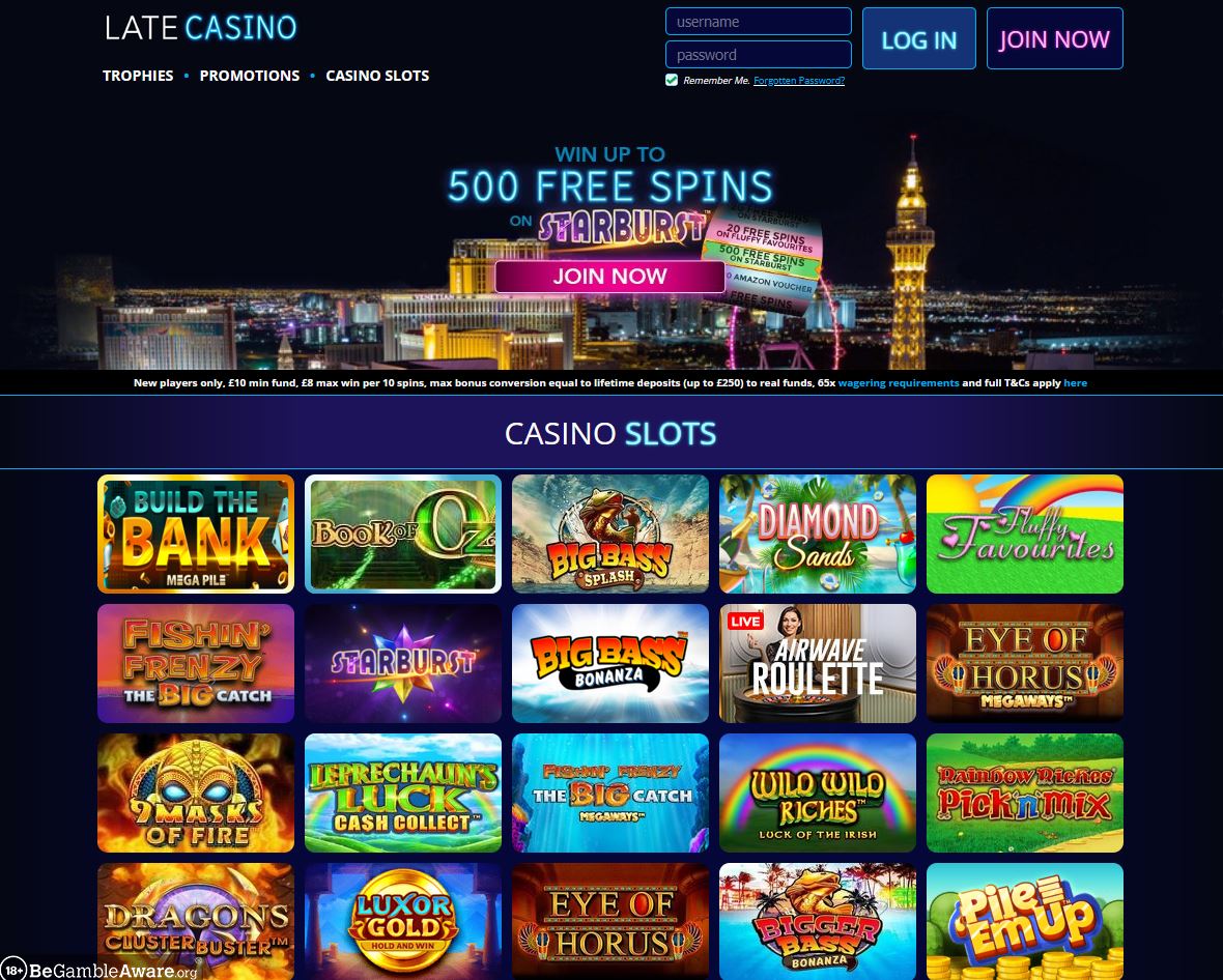 Late Casino Website Screenshot