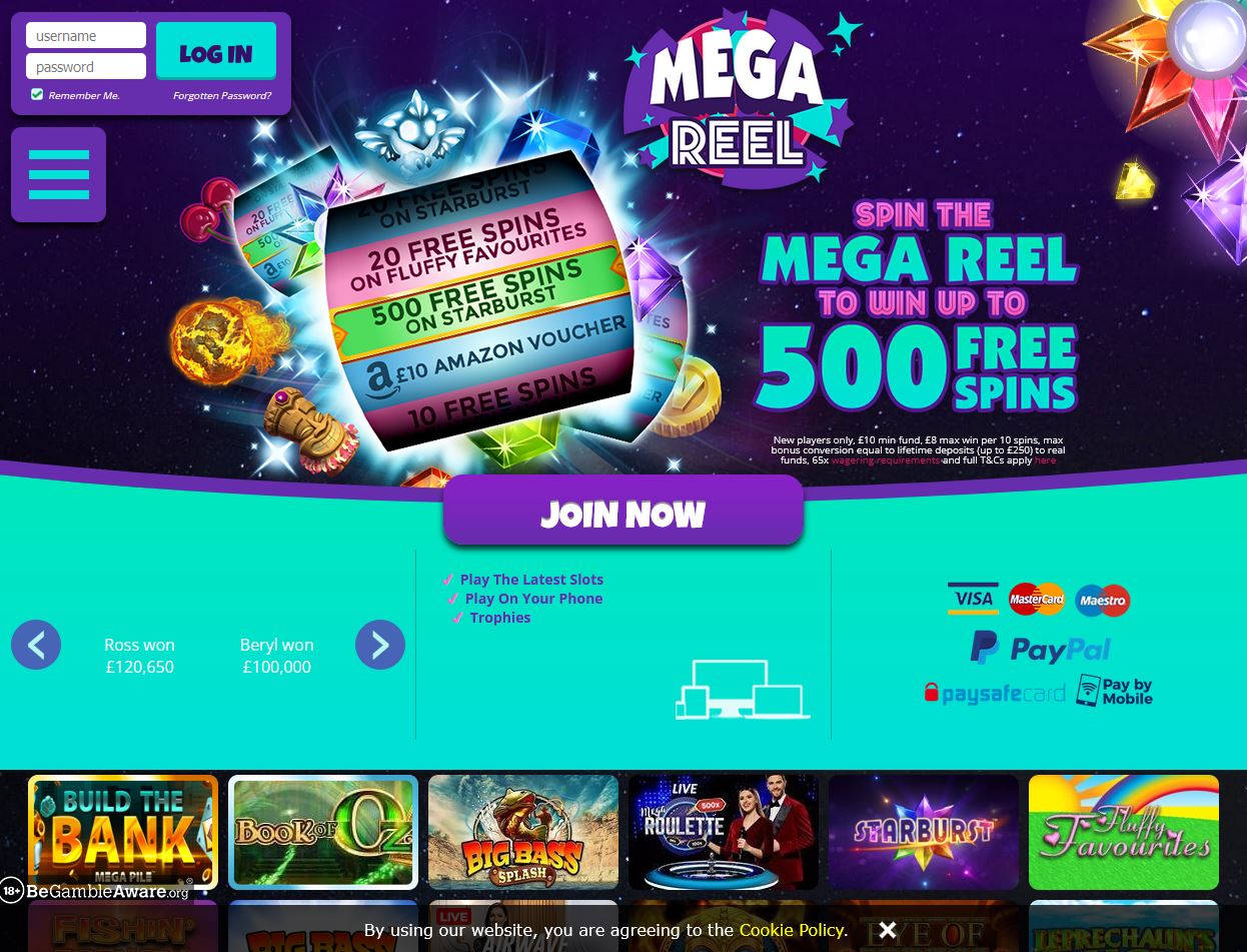 Mega Reel Casino Website Screenshot