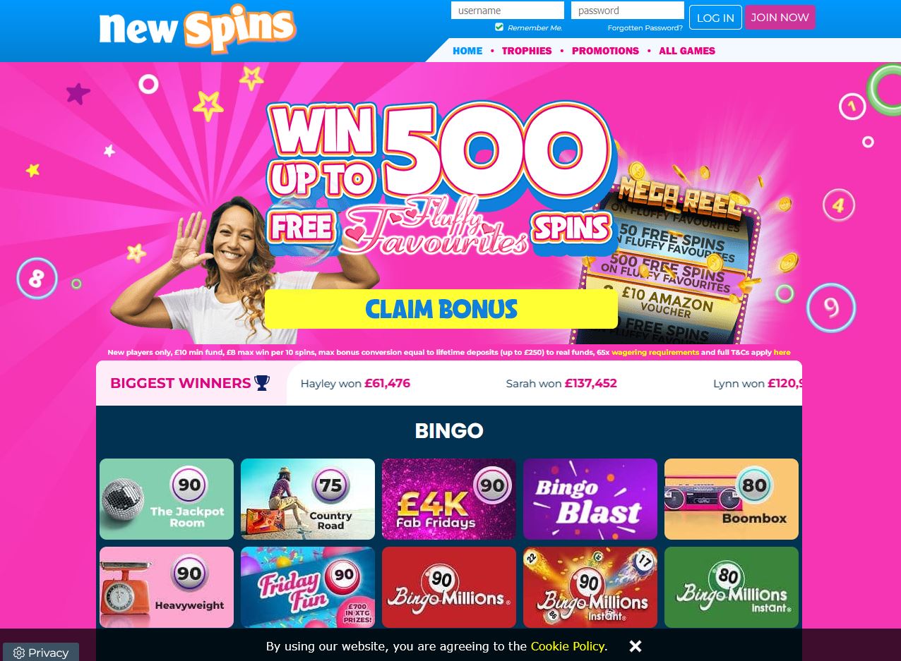 New Spins Website Screenshot