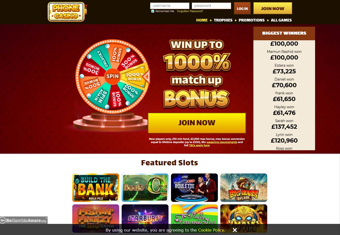 Phone Casino Website Screenshot