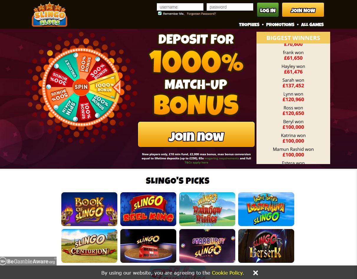 Slingo Slots Website Screenshot