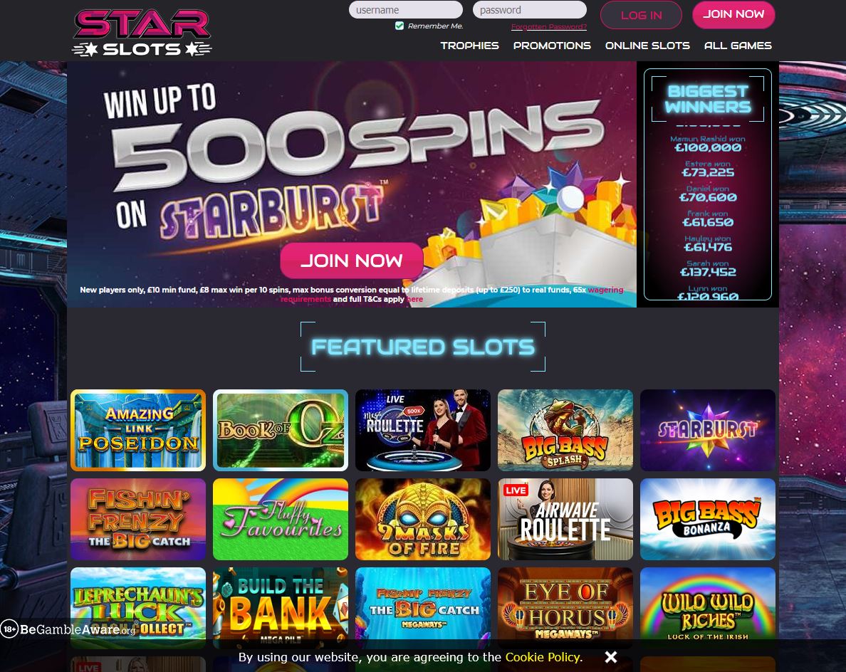 Star Slots Website Screenshot
