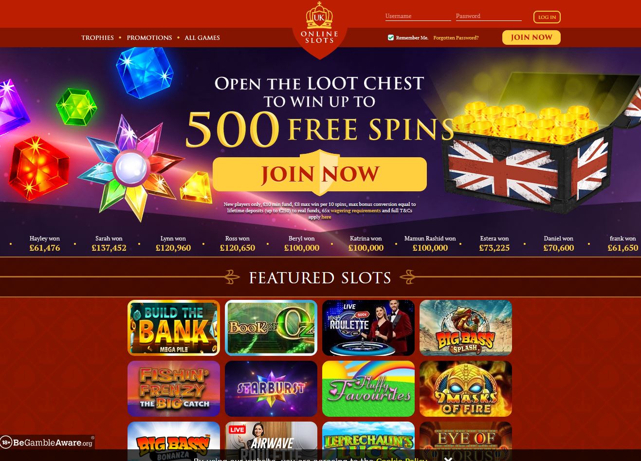UK Online Slots Website Screenshot