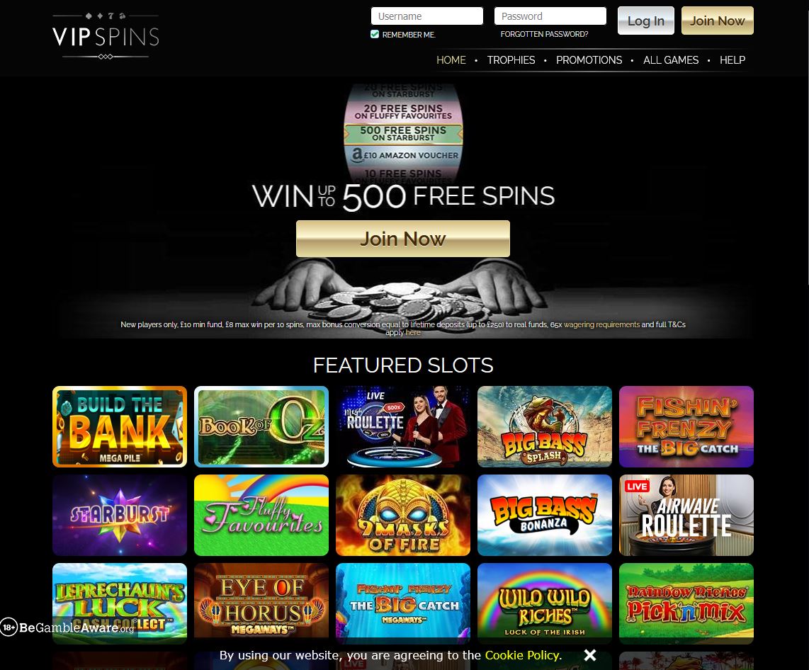 VIP Spins Website Screenshot