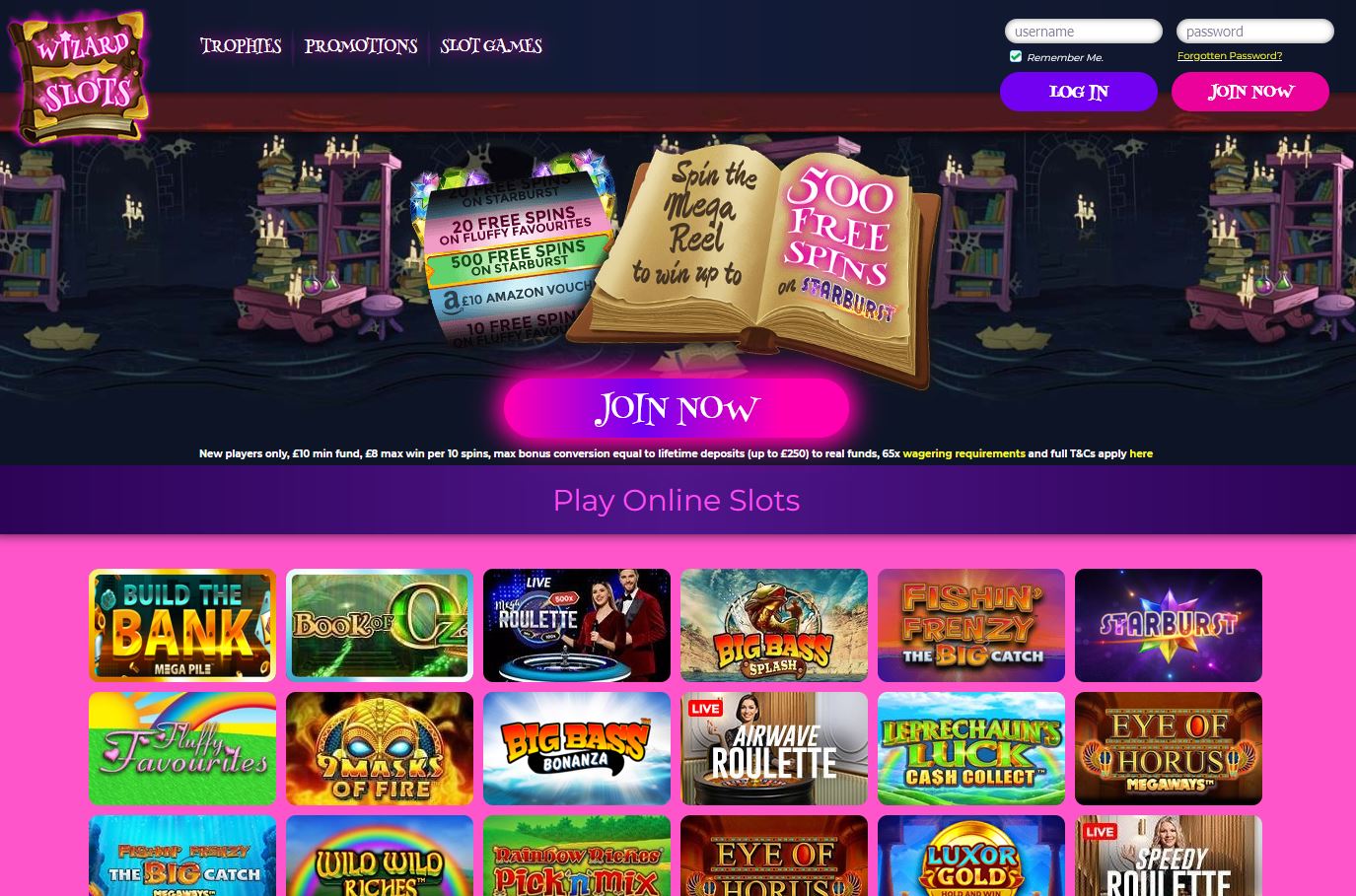 Wizard Slots Website Screenshot