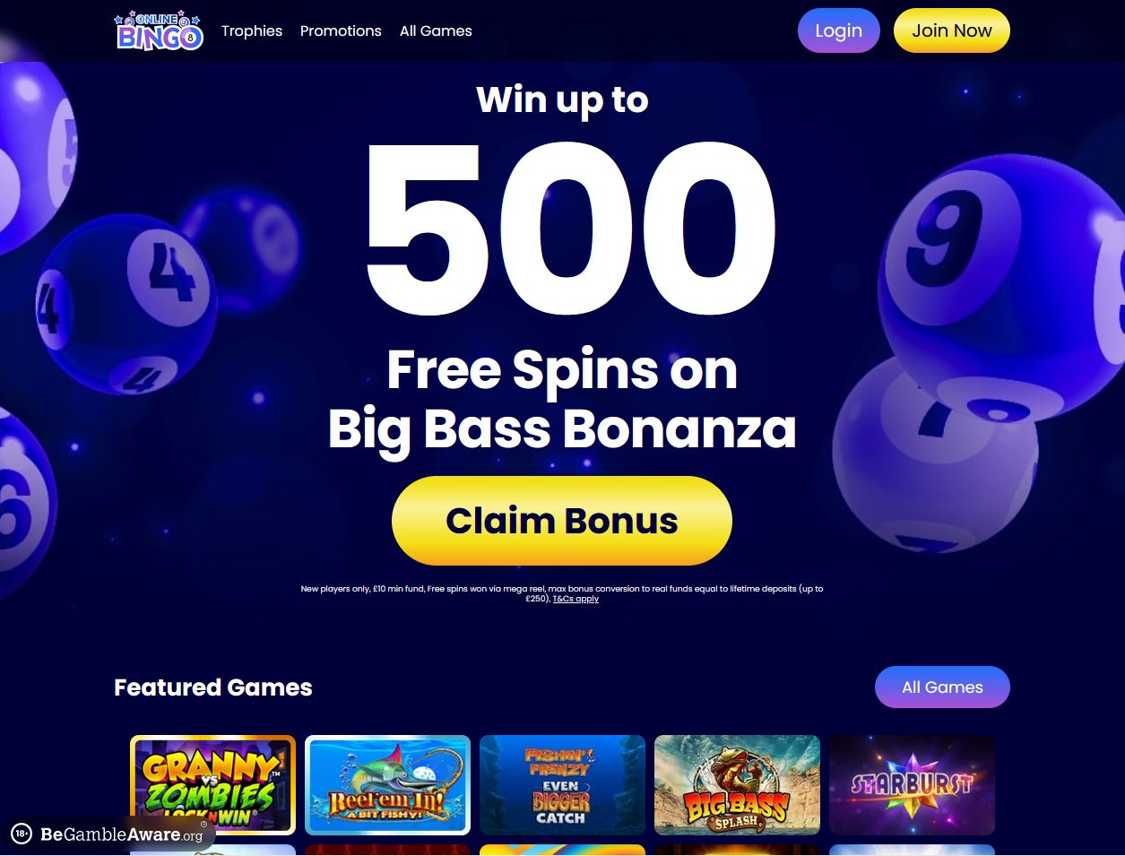 OnlineBingo Website Screenshot