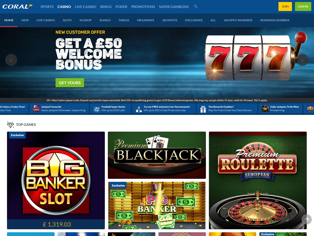 Coral Casino Website Screenshot
