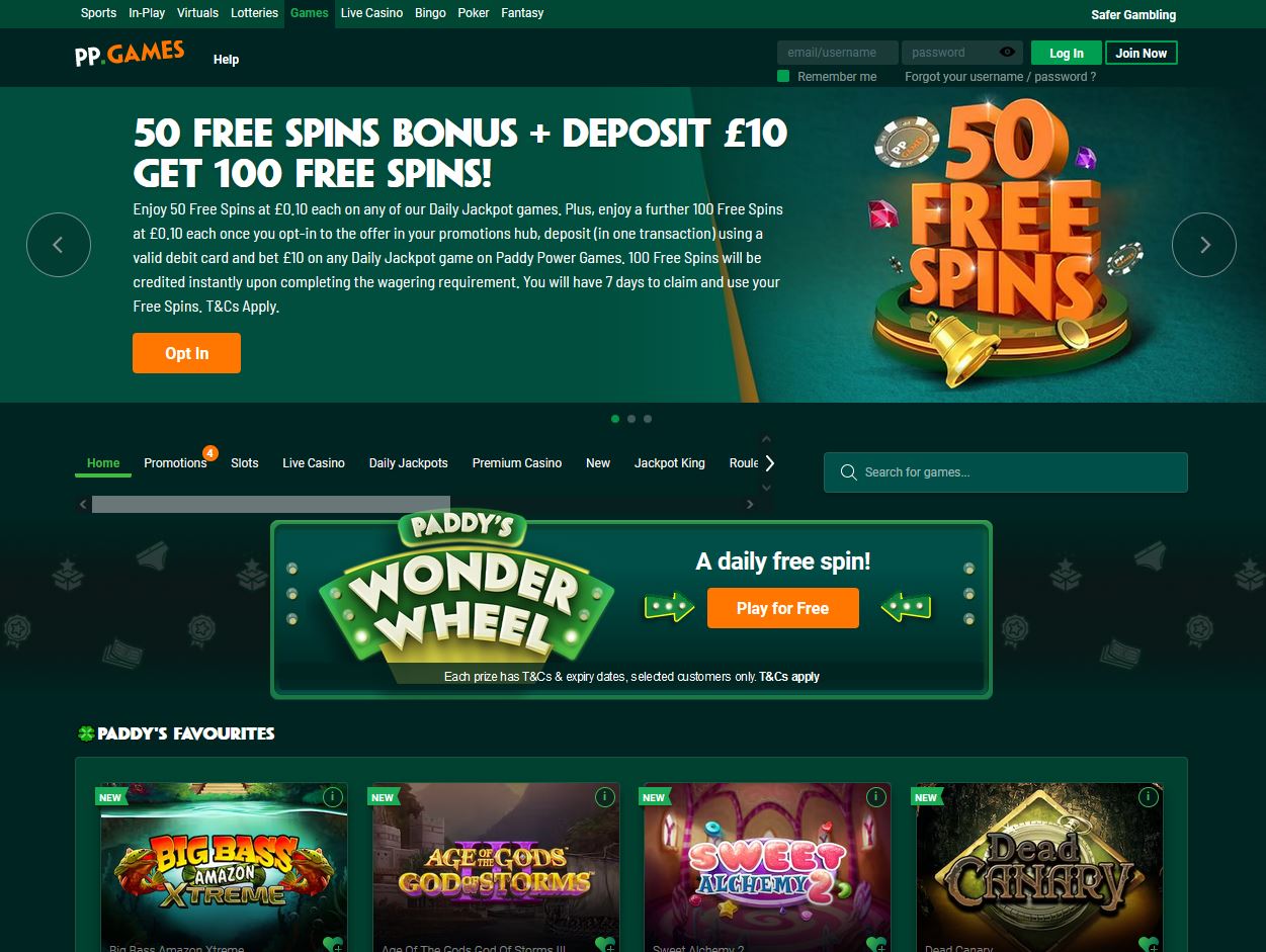PaddyPower Website Screenshot